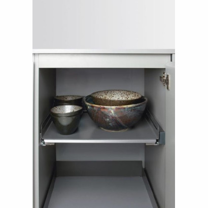 EXTENDO Libell 400 z prowadnicami z listwą/ szara - wysuwana półka do każdego rodzaju szafki 