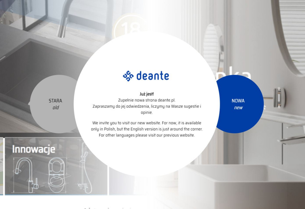 Menu wyboru wersji strony Deante