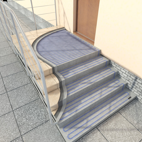 Na schodach przewody grzejne układa się na ich poziomych powierzchniach