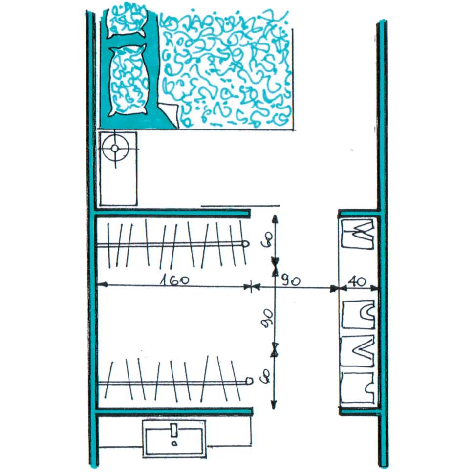 Dodanie garderoby w sypialni - przykład 4) Garderoba ma 290 cm szerokości i 210 cm głębokości