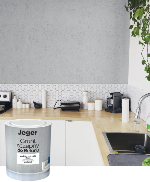 Efekt betonu na ścianie w kuchni