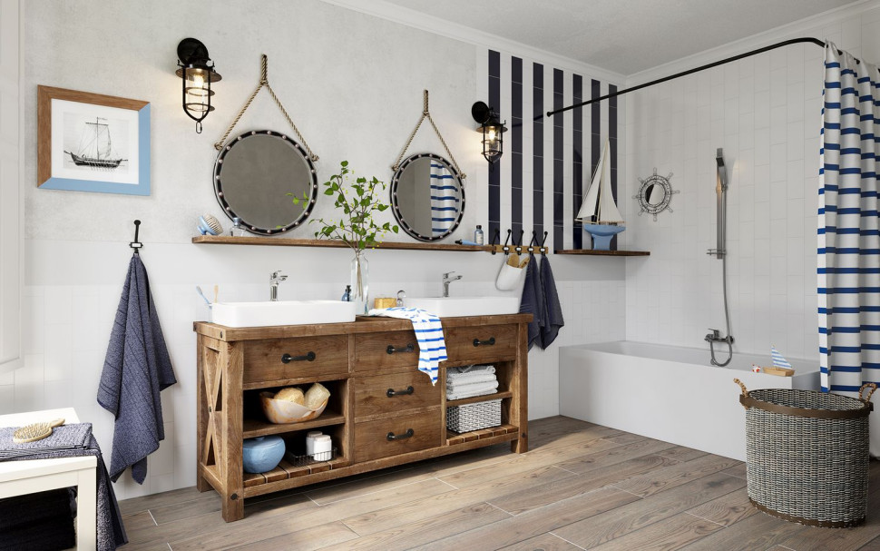 Łazienka z wanną w stylu marynistycznym