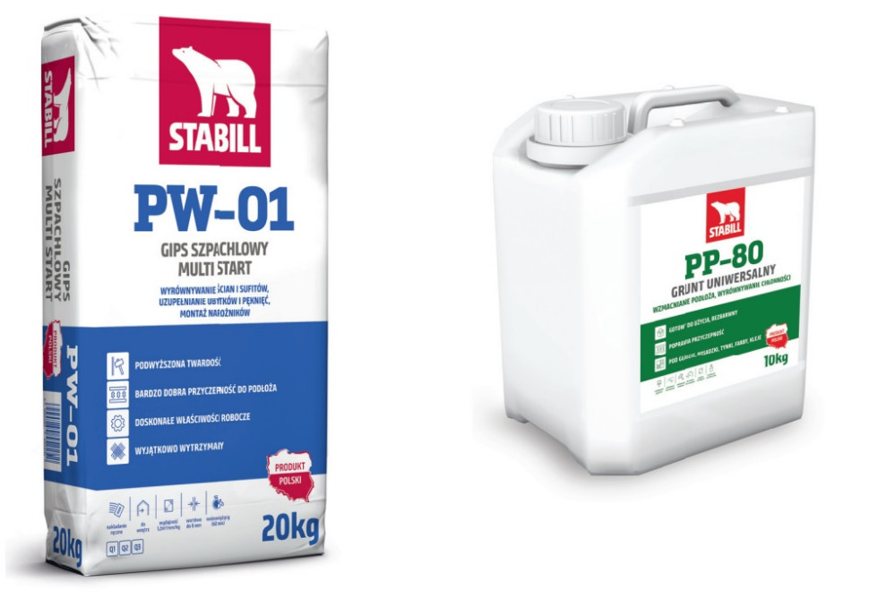 Gips szpachlowy PW-01 i grunt uniwersalny PP-80