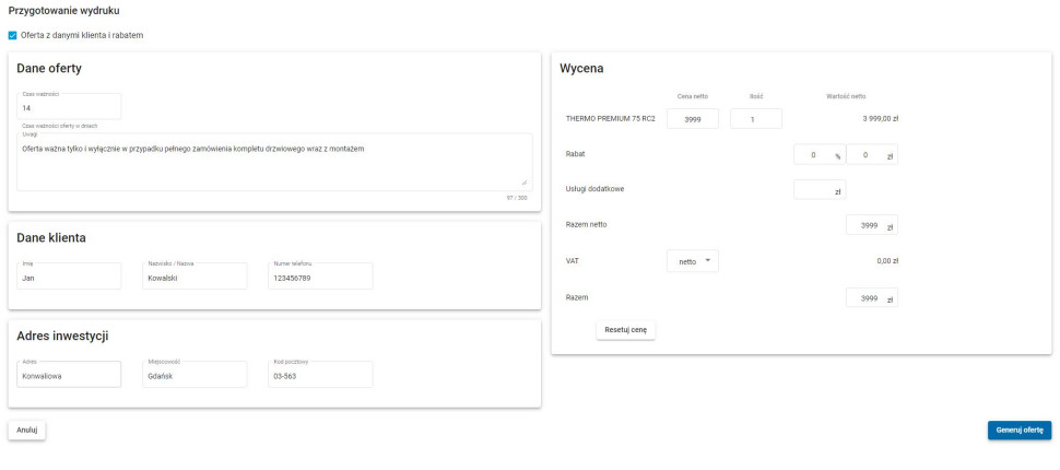 Dodawanie danych klienta do generatora drzwi GERDA
