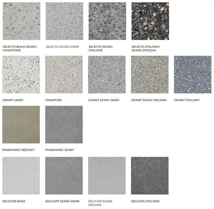 Opcje kolorystyczne nawierzchni z kolekcji Poleryt®