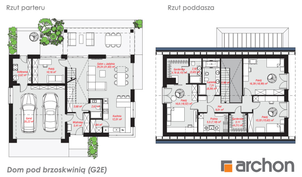 Projekt Dom pod brzoskwinią (G2E)” - rzuty