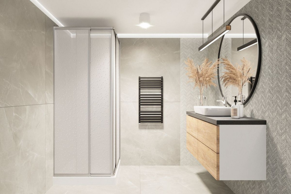 Minimalistyczna łazienka z kabiną prysznicową