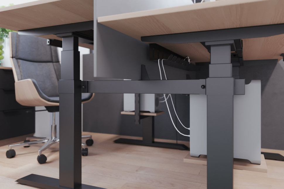 Stelaż elektryczny Futuro - miejsce na kable oraz komputer