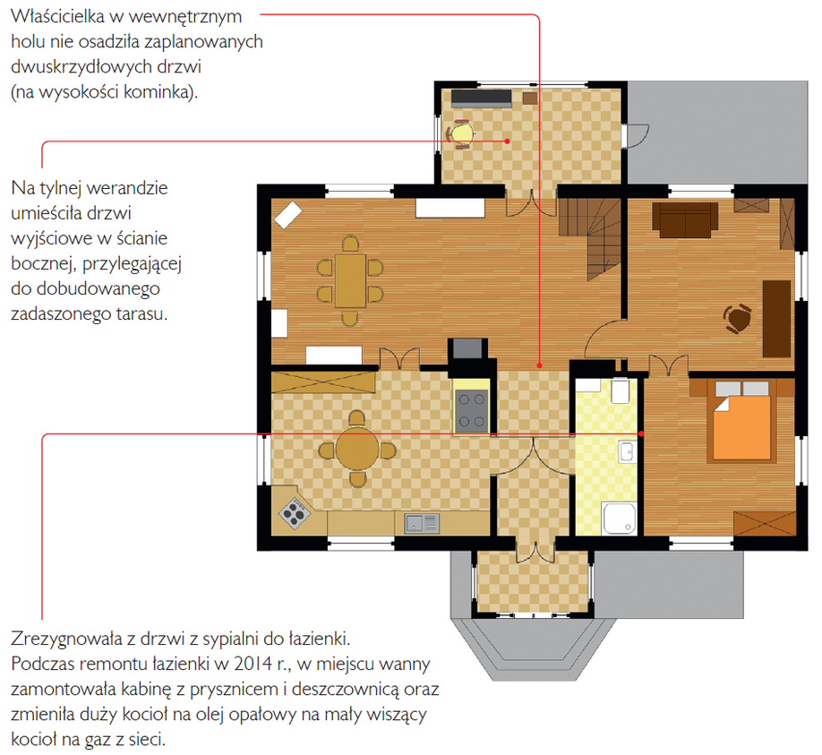 Rzut parteru po zmianach właścicielki i autorki adaptacji projektu