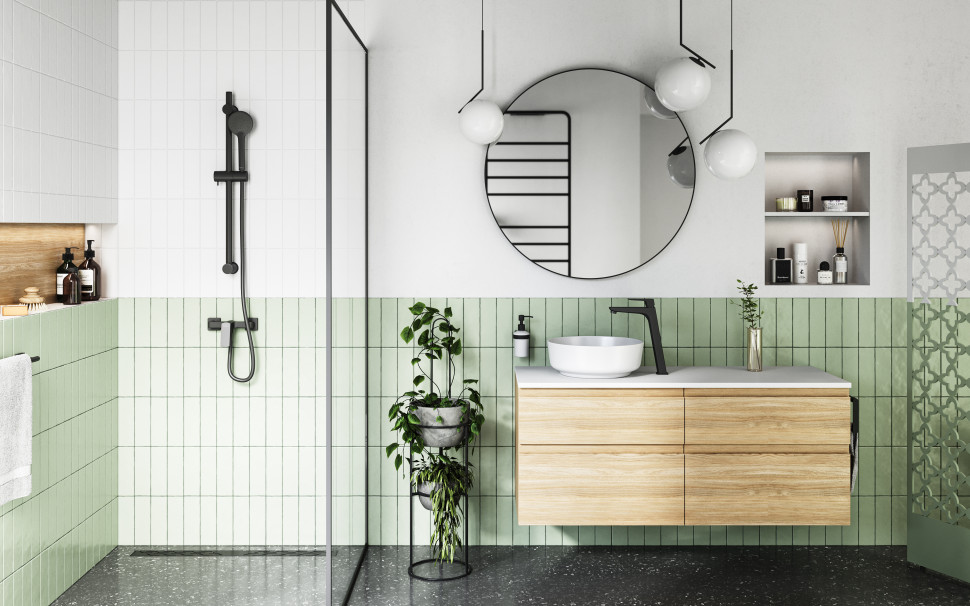  Bateria umywalkowa stojąca nablatowa VITTO BLACK VERDELINE. fot. FERRO