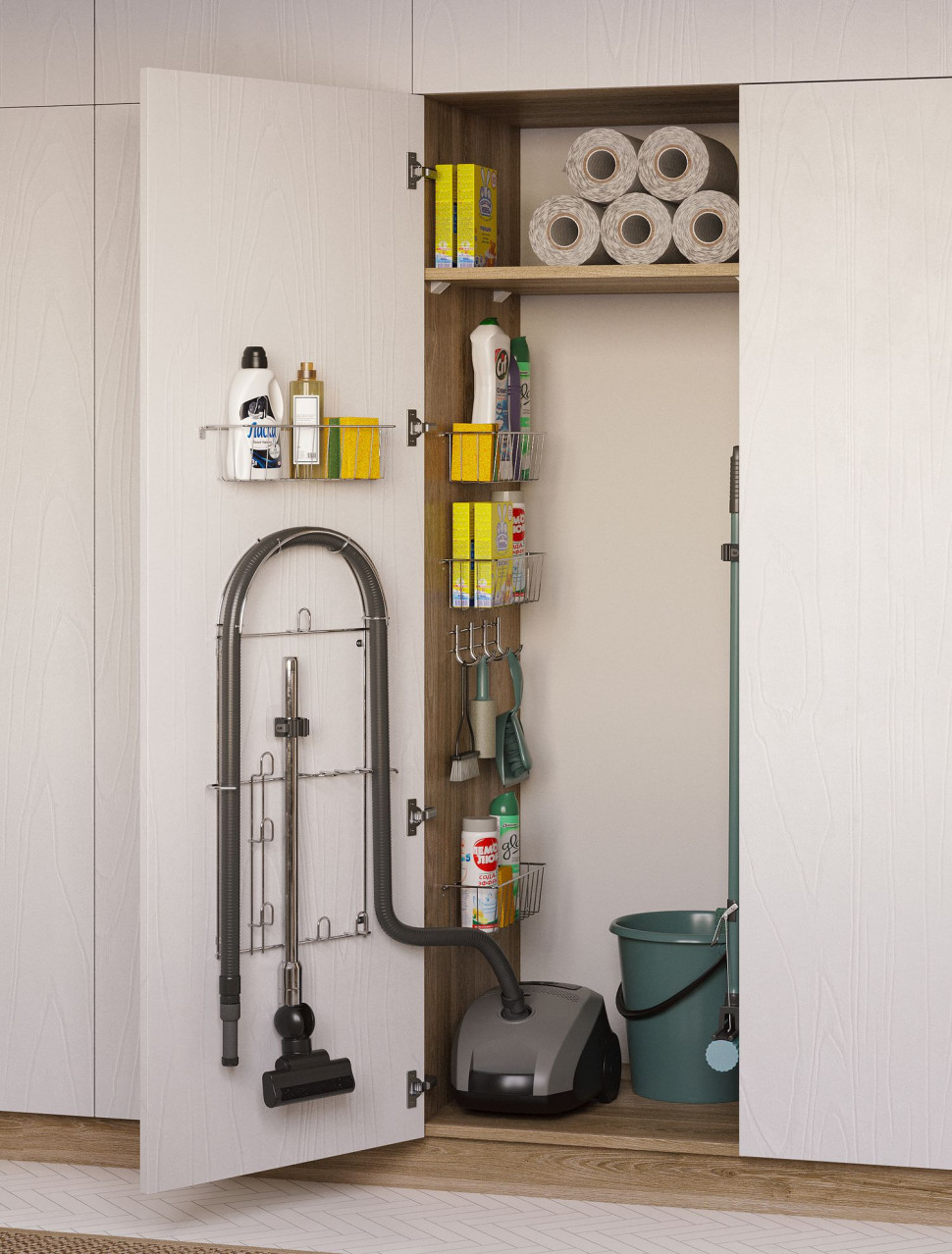 Szafka z akcesoriami firmy Rejs w pomieszczeniu gospodarczym