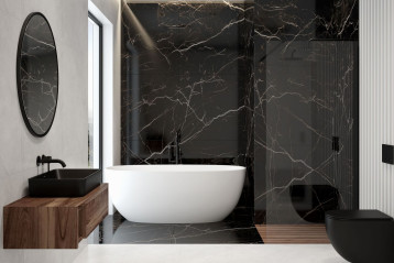 Łazienka urządzona w czerni - tajemnicza, ciepła i elegancka