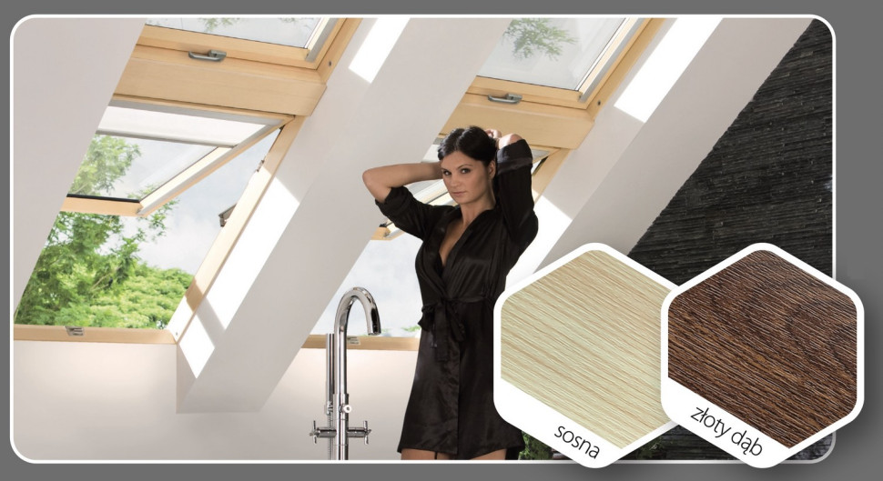 Okna dachowe Fakro w kolorze sosna i złoty dąb