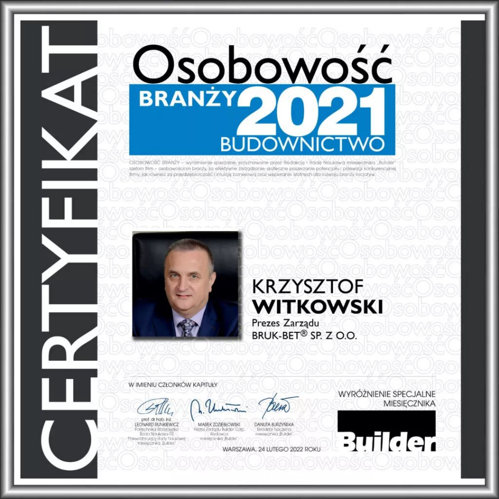 Krzysztof Witkowski z tytułem Osobowości Branży Budowlanej 2021
