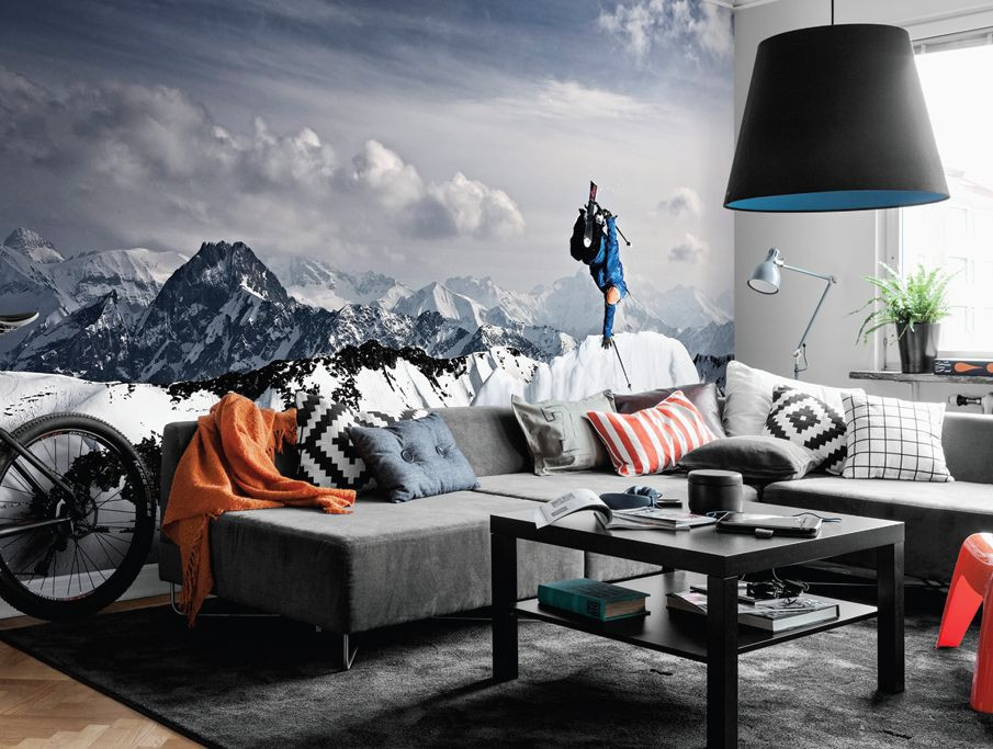Fototapeta z górskim wzorem w salonie