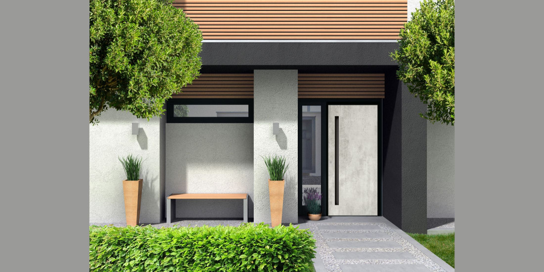 Drzwi wejściowe Reveal inspirowane szarym betonem