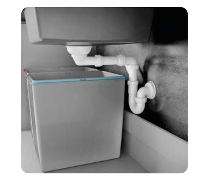 Syfon oszczędzający miejsce Space-saver, ułatwiający m.in. segregację śmieci