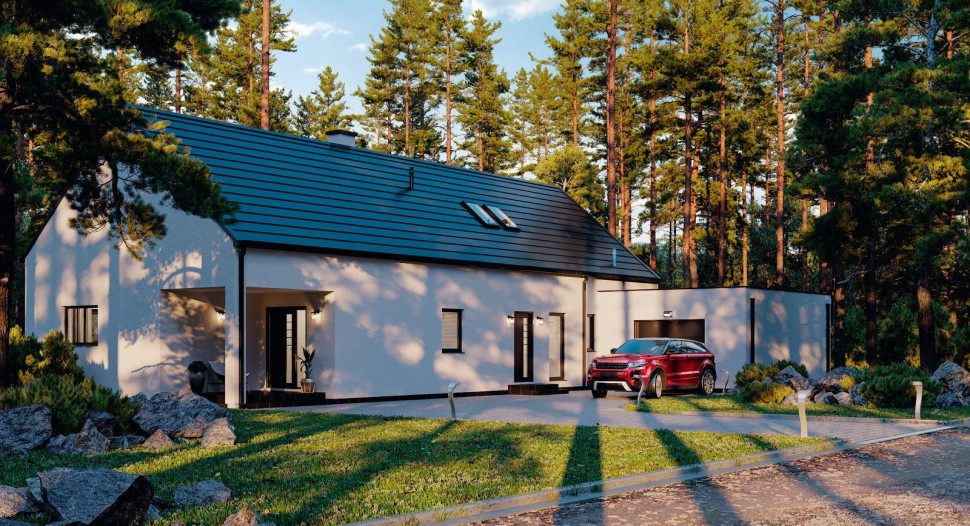 Dom parterowy z poddaszem wykonany w alternatywnej technologii budowlanej