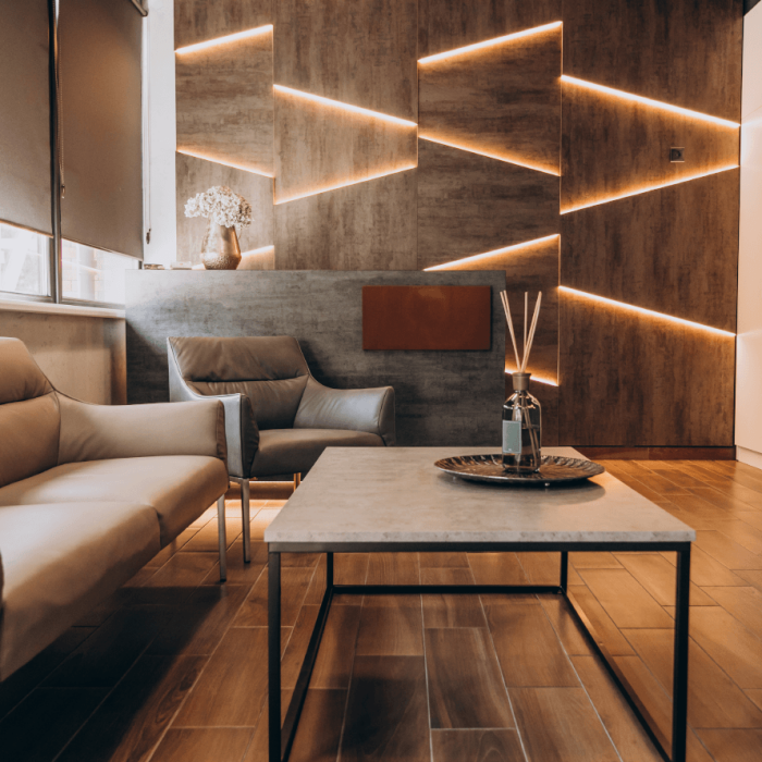 Aranżacja powstała z wykorzystaniem systemu taśm LED