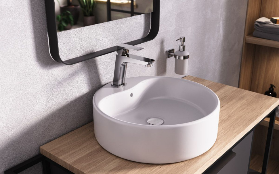 FERRO Bateria umywalkowa stojąca VittoVerdeLine; Dozownik na mydło GRETA