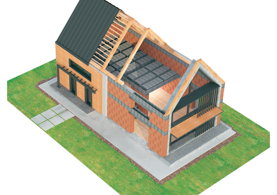 Dom o prostej konstrukcji z dwuspadowym dachem - model pokazowy