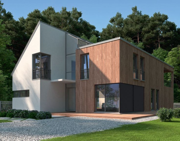 Nowoczesny dom wyposażony w system żaluzji fasadowych SunFas