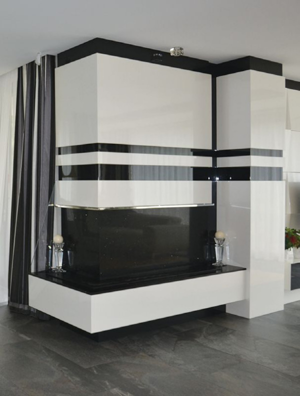 Efektowny narożny biokominek