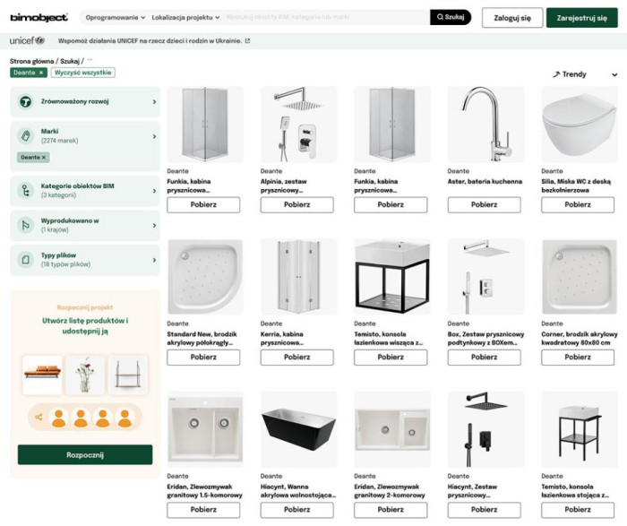 Produkty Deante na platformie BIMobject