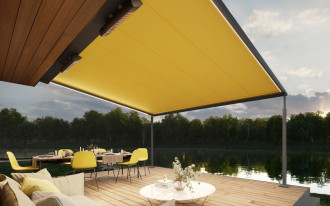 Markiza-pergola o modnych kanciastych kształtach