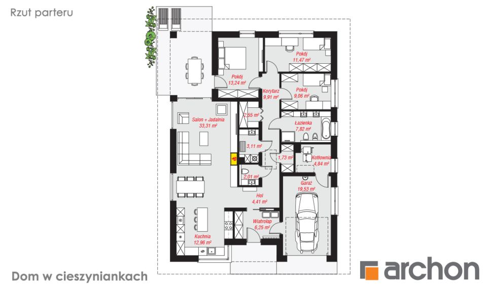 Projekt Domu w cieszyniankach - rzut parteru