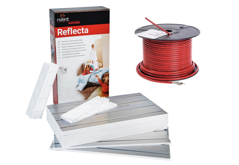 Zaleca się układanie przewodów samoregulujących nVent RAYCHEM T2Red w rowkowanych płytach izolacyjnych nVent RAYCHEM Reflecta