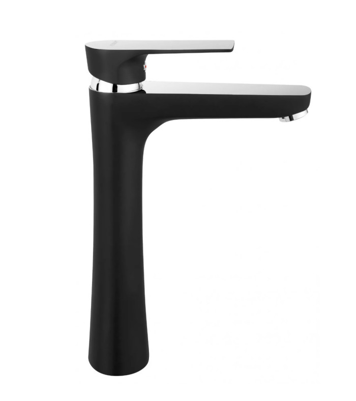 Bateria umywalkowa stojąca nablatowa Algeo Square Black-Chrome 