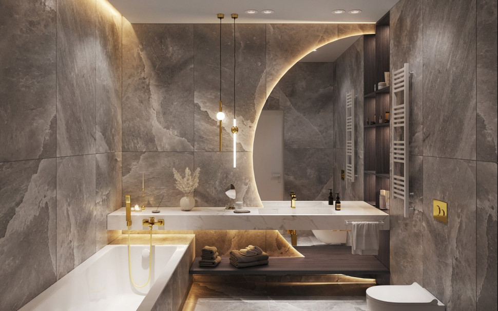 Efektowna ścienna bateria wannowa Vitto Gold VerdeLine (fot. Ferro)