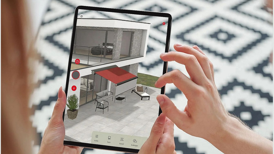 Aplikacja mobilna ułatwiająca zakup markizy - symulacja widoku na ścianie domu