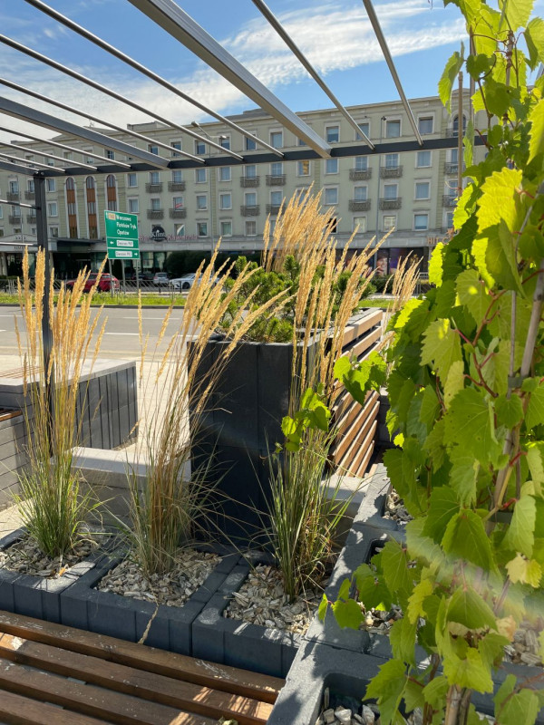 Ławka Neo i donica Tigela w Zielonym Kąciku w Kielcach