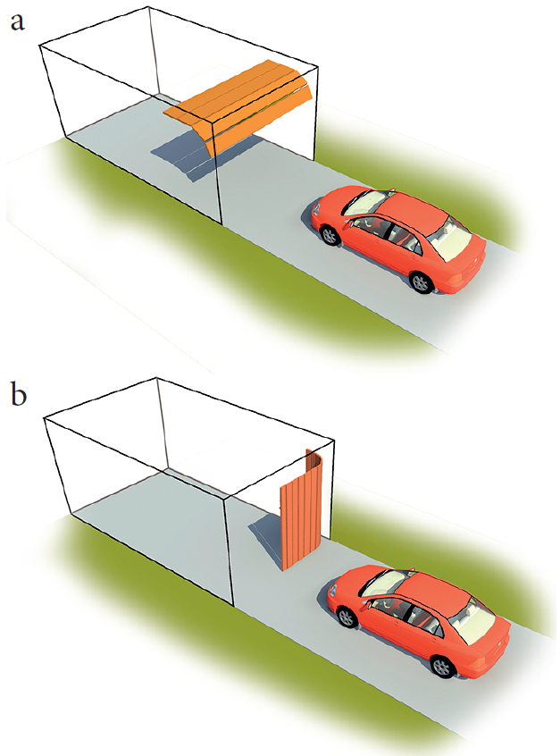 Rodzaje bram garażowych: segmentowa górna (a), segmentowa boczna (b)