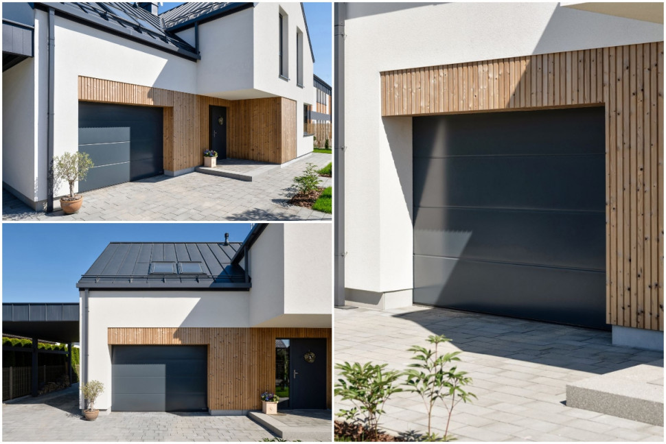 Garaż w bryle domu zamknięty bramą UniTherm od Wiśniowski