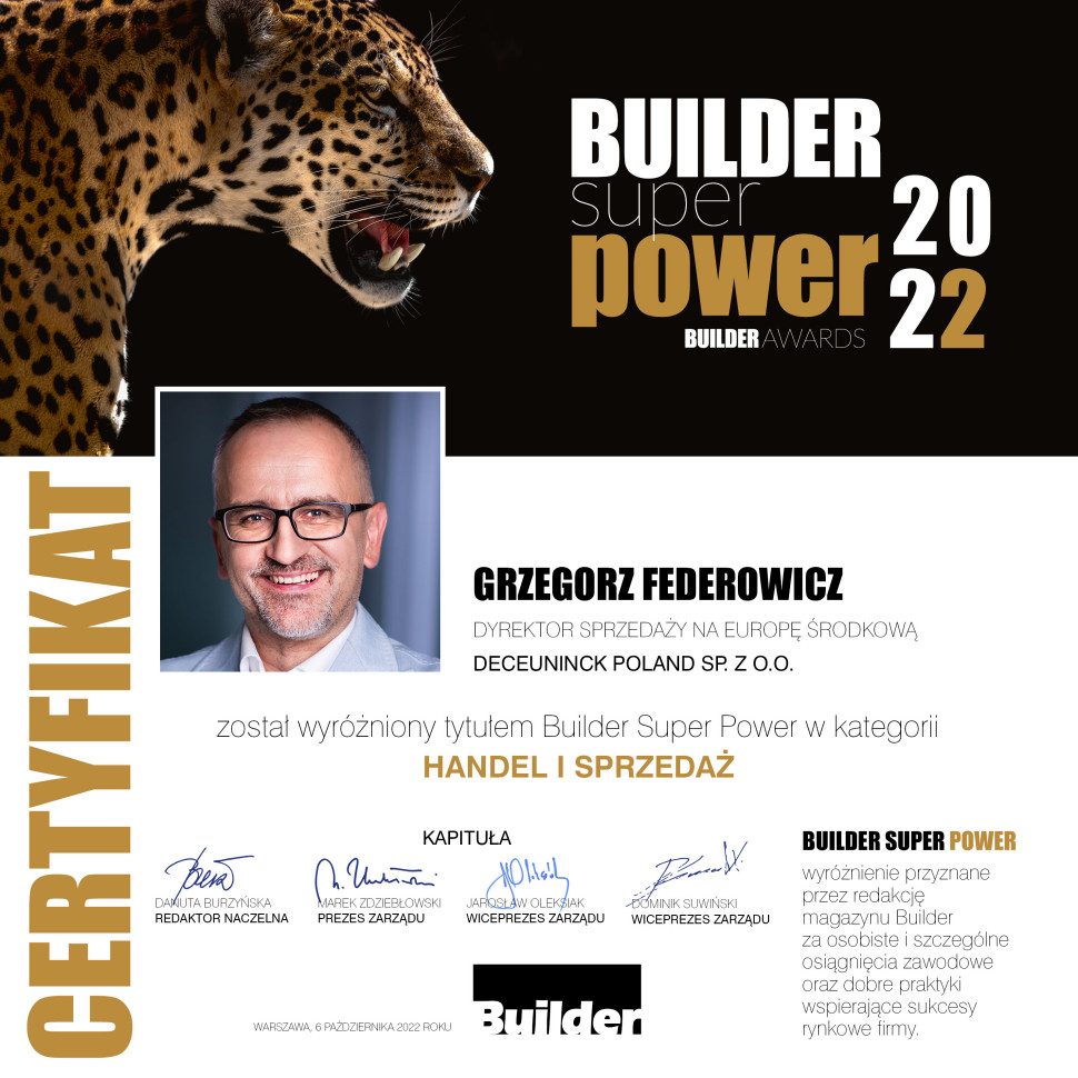 Grzegorz Federowicz, Dyrektor Sprzedaży na Europę Środkową w Deceuninck Poland