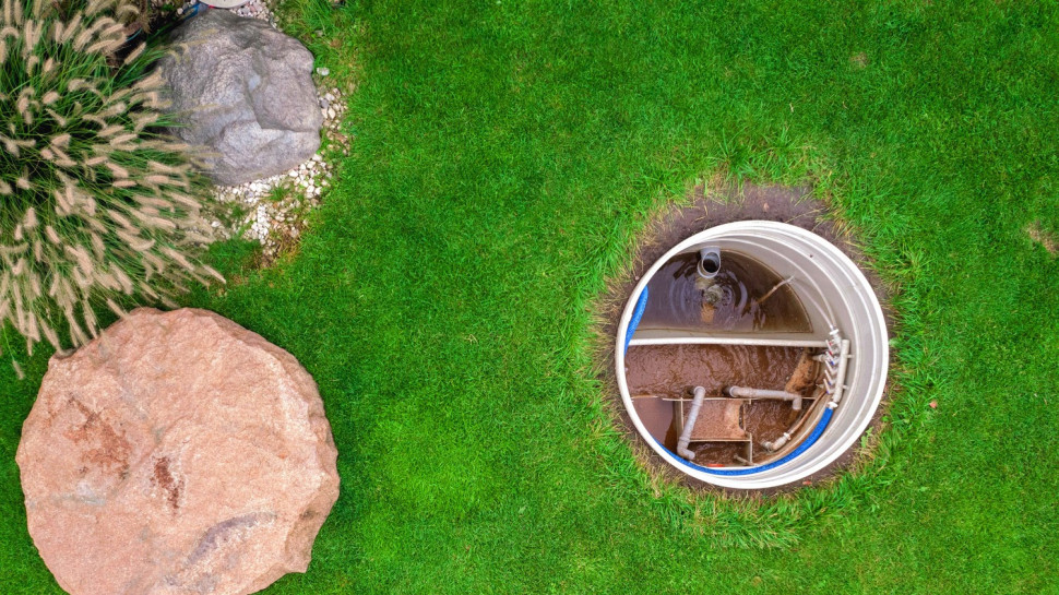 Oczyszczalnia VH z leżącą obok pokrywą maskującą imitującą kamień