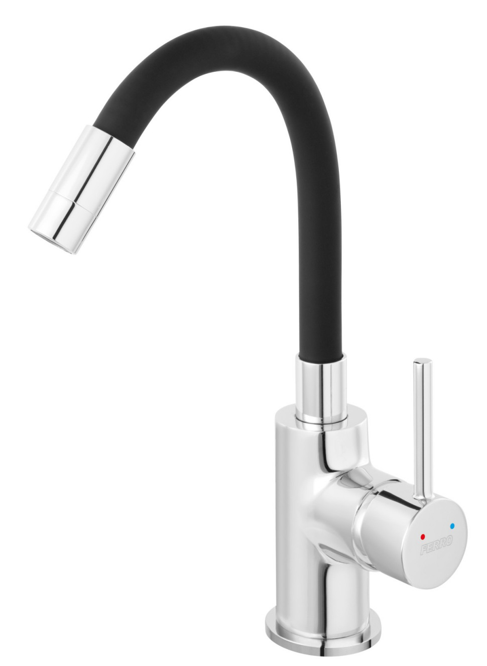 Bateria umywalkowa Fiesta z elastyczną, czarną wylewką. fot. FERRO