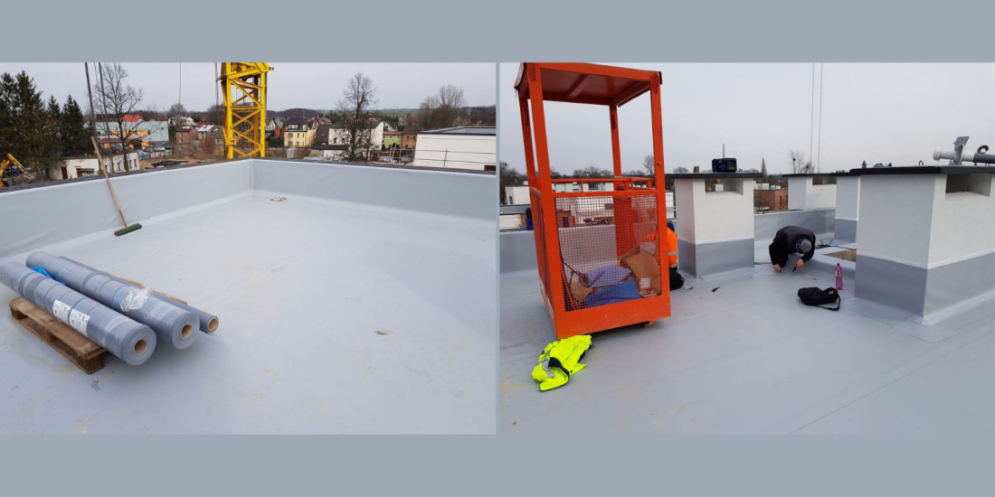 Renowacja pokrycia na dachu płaskim Centrum Handlowego Nowogard membraną PVC Fatra