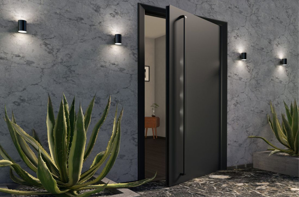 Modułowy uchwyt do drzwi MD90C w wariancie antracytowym z punktowym podświetleniem LED.