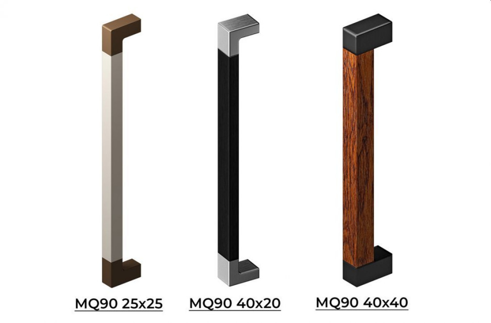 Modułowe uchwyty do drzwi MQ90 w różnych wariantach.