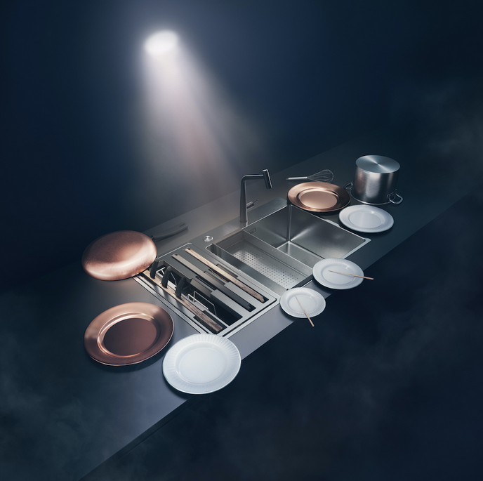 Box Center - zlewozmywak z przybornikiem na akcesoria