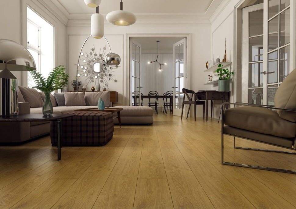 Ciemne panele podłogowe AURUM AQUA ZERO 72h. fot. Swiss Krono