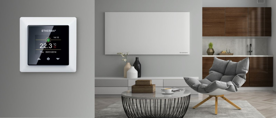 Grzejnik na podczerwień z regulatorem pokojowym eTouch Mini Design z dotykowym ekranem