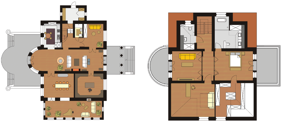 Architektura: Stanisław Futasiewicz Aranżacja wnętrza: Katarzyna Putka, Kamila Chojnowska; Rzut parteru i rzut piętra