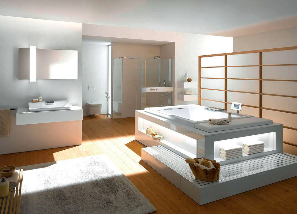 Elegancka jednoosobowa wanna akrylowa w iluminowanej obudowie meblowej. Wymiary wanny 190 x 100 cm