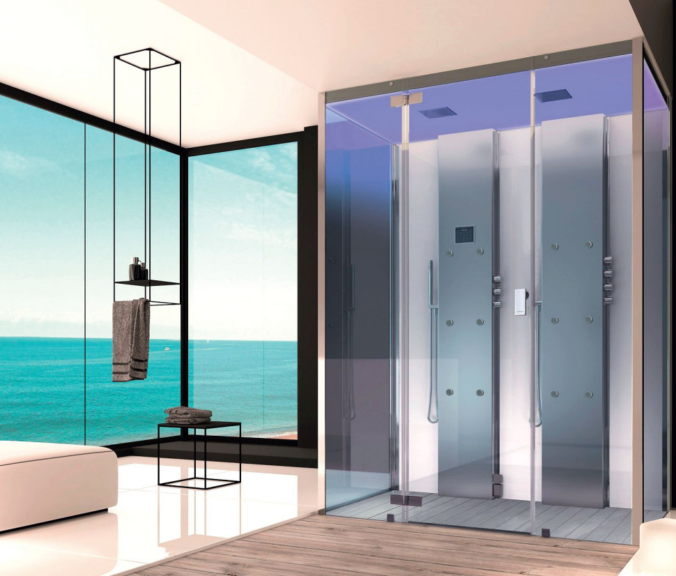 Dwuosobowa kabina natryskowo-parowa SensePerience zmieści się tylko w przestronnym salonie kąpielowym