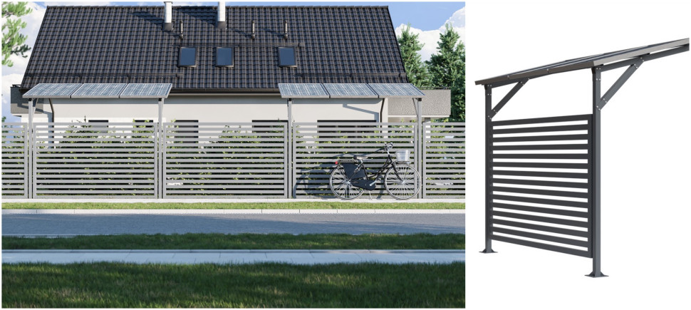 Słupek pod montaż paneli fotowoltaicznych zastosowany w ogrodzeniu